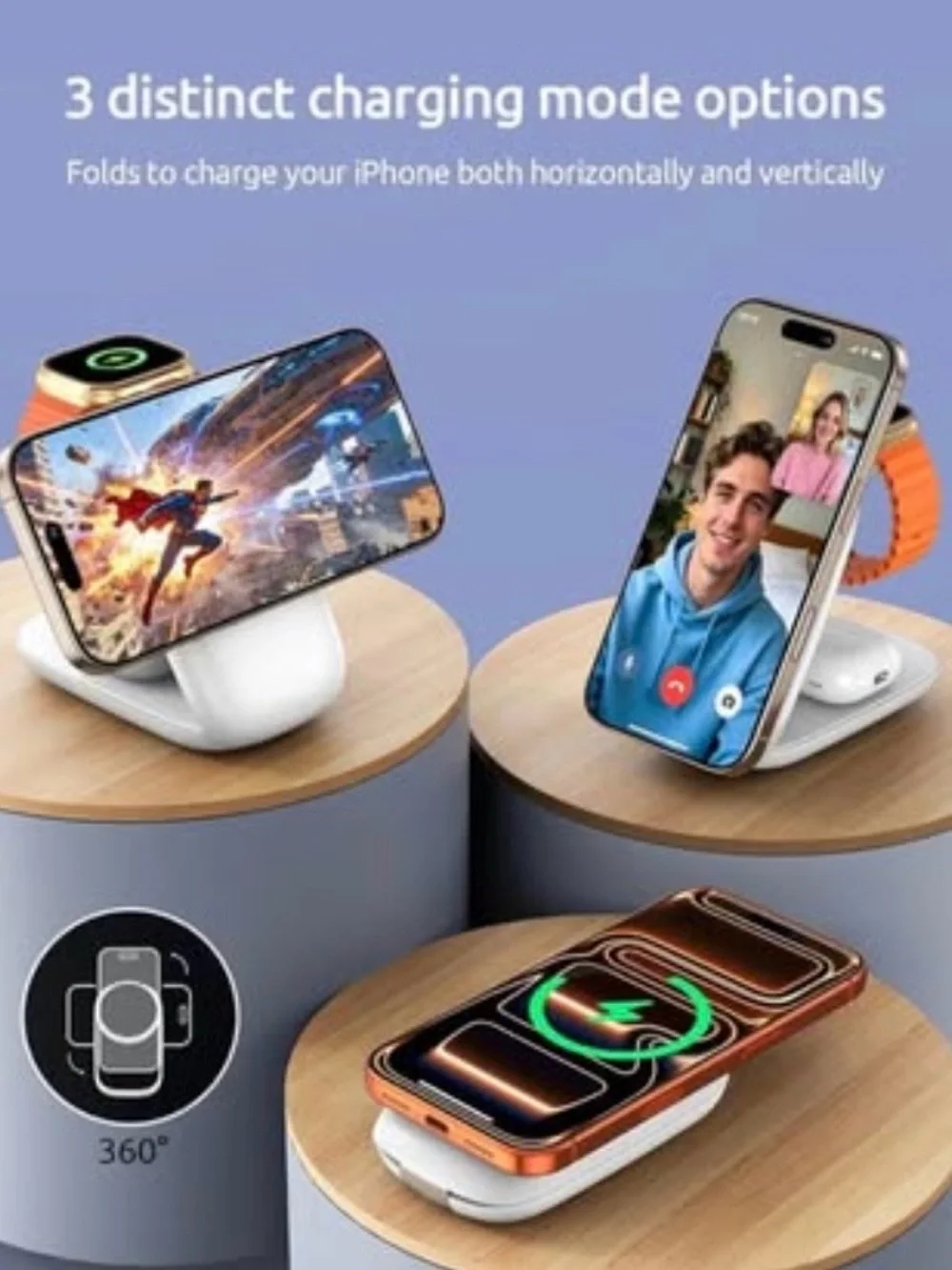 NEW - 3-in-1 Wireless Charging Station for iphone,Foldable Magnetic Stand